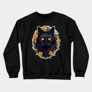 Black cat and yellow flowers Crewneck Sweatshirt